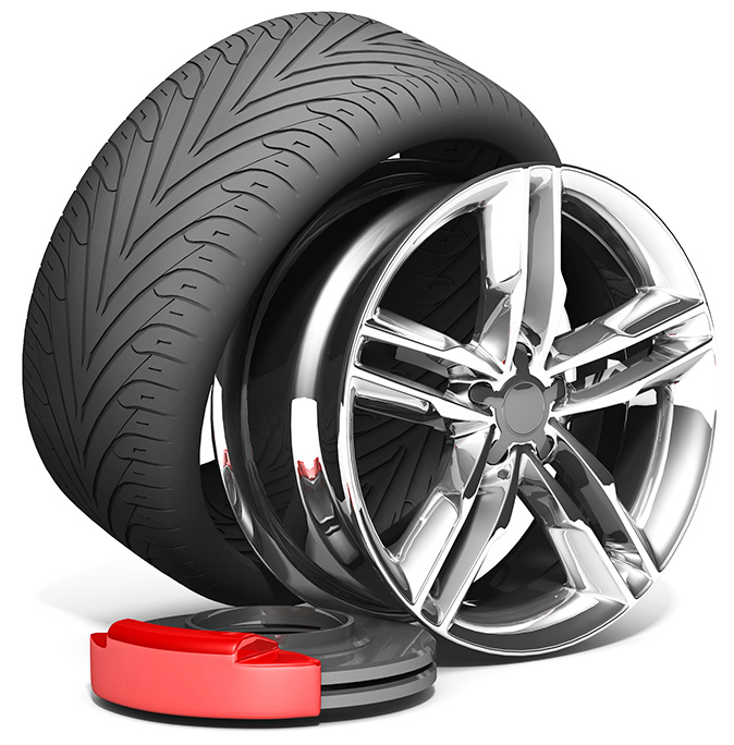 Close-up of kerb rash repair on an alloy wheel